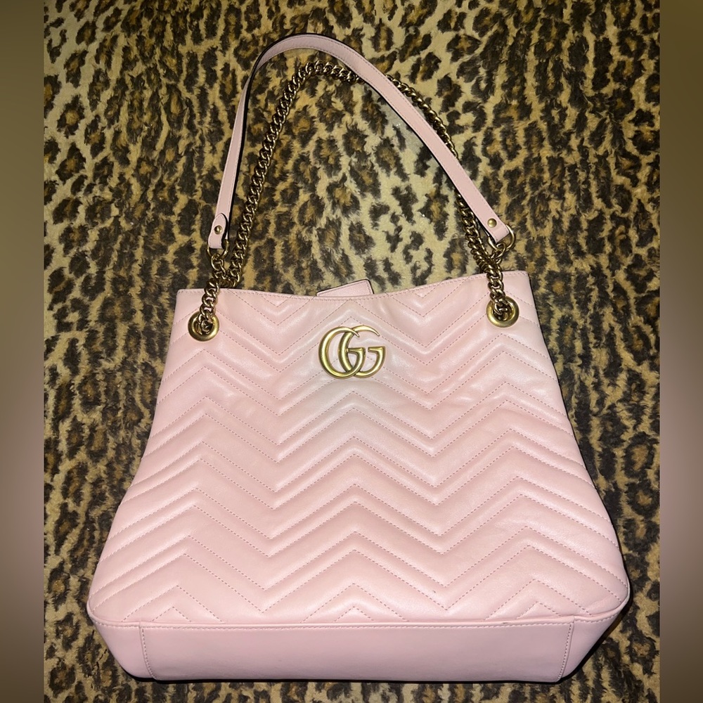 GUCCI Calfskin Matelasse Medium GG Marmont Tote Porcelain Rose